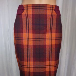 The Limited orange and burgundy plaid pencil skirt size 0